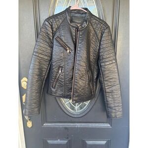 Marc New York Andrew Marc Black Faux Leather Moto Jacket Rose Gold Hardware M